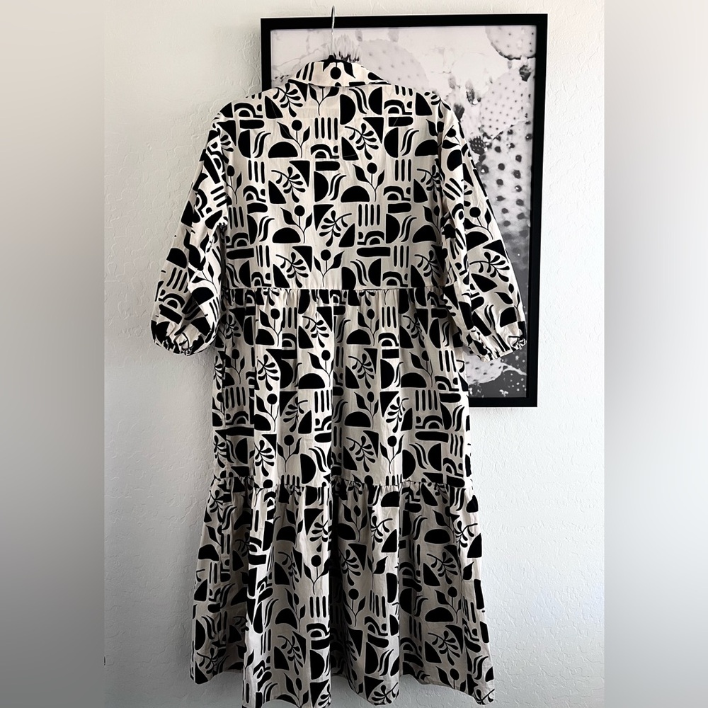 Maeve Black and Cream Long Sleeve Printed Midi Dress - Picture 9 of 14